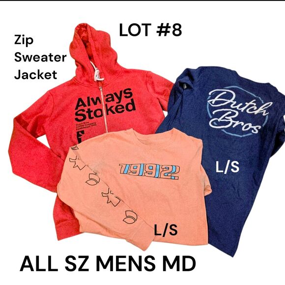 Dutch Bros Other - DUTCH BROTHERS #8 LOT MD Graphic Logo Zip Sweater & L/S Shirts Always Stoked 92